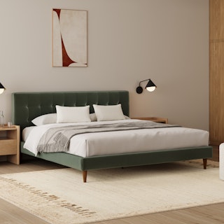 Sven King Tufted Velvet Bed - Plush Pacific Green