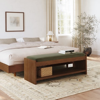 Cassie 56" Velvet Bench - Smoked Oak and Hale Fir Green