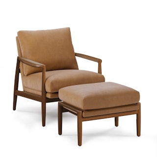Bavel 26" Leather Lounge Set - Walnut and Charme Tan