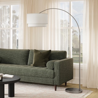 Zebu Large Linen Floor Lamp - Brushed Nickel