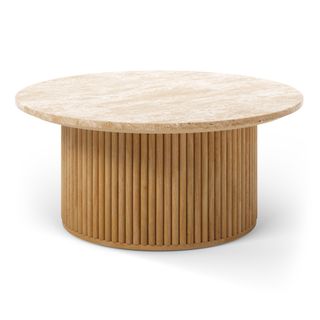 Tala 31.5" Travertine Coffee Table - Natural Oak