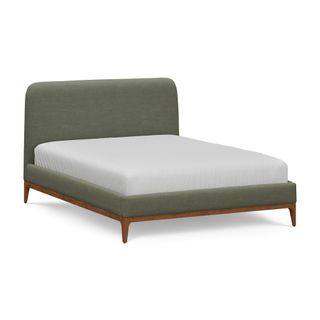 Rosin Queen Upholstered Bed - Smoked Oak and Welsh Green