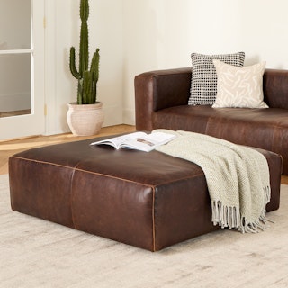 Cigar 47" Leather Ottoman - Indiana Brown