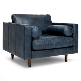Sven 42" Tufted Leather Lounge Chair - Oxford Blue