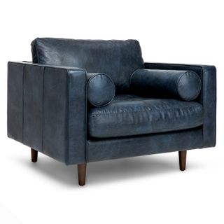 Sven 42" Tufted Leather Lounge Chair - Oxford Blue