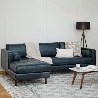 Sven 100" Tufted Leather Left Sectional - Oxford Blue