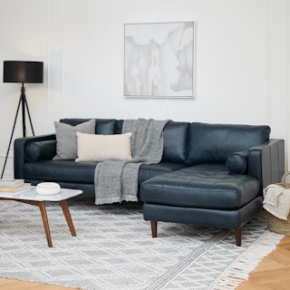 Sven 100" Tufted Leather Right Sectional - Oxford Blue