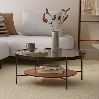 Vitri 36.5" Glass Coffee Table - Walnut